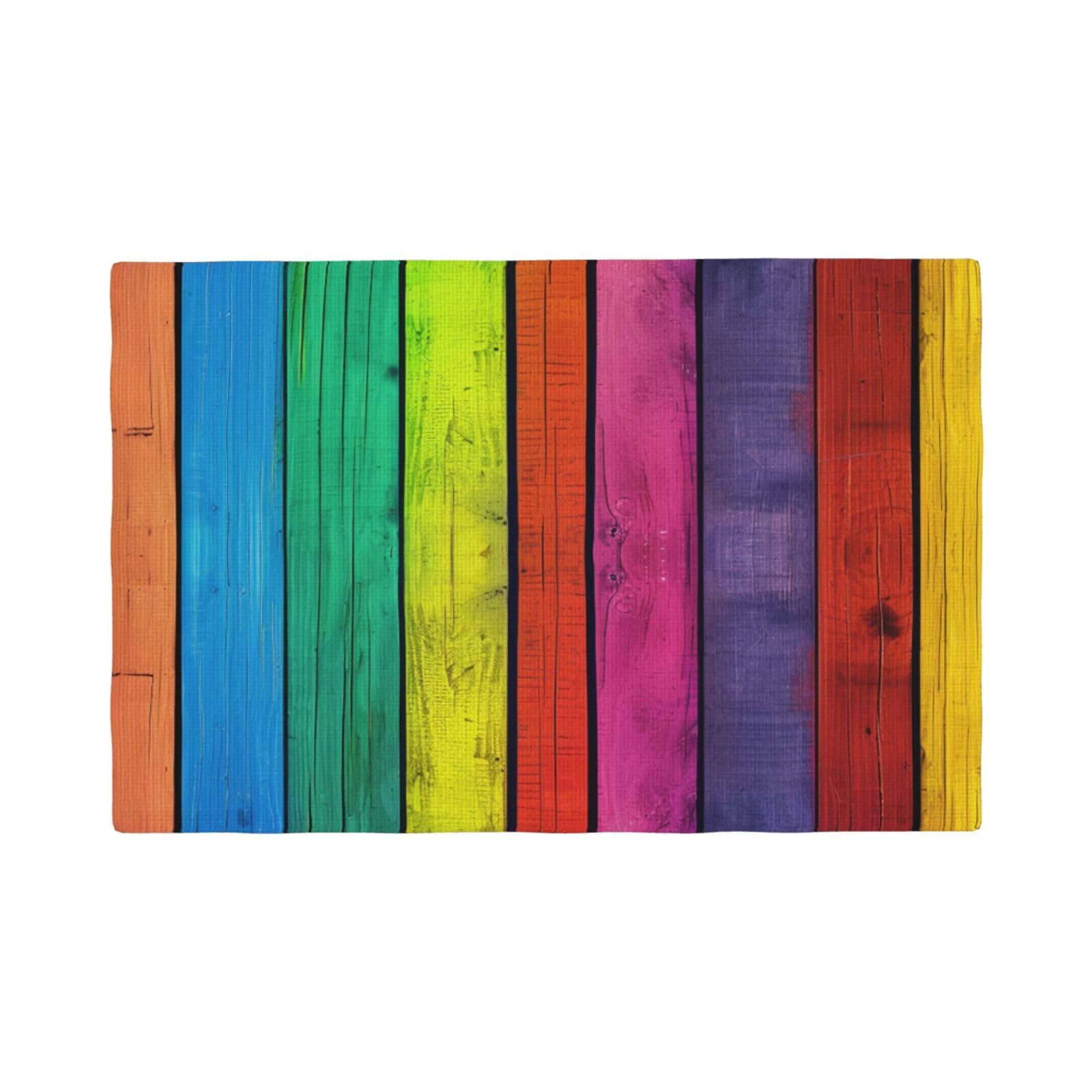 Colored Wood Background Print Placemats Set, Heat Resistant Washable Placemat 12x18in Table Mats for Party Kitchen Dining Table Decoration Indoor Outdoor, Six Piece