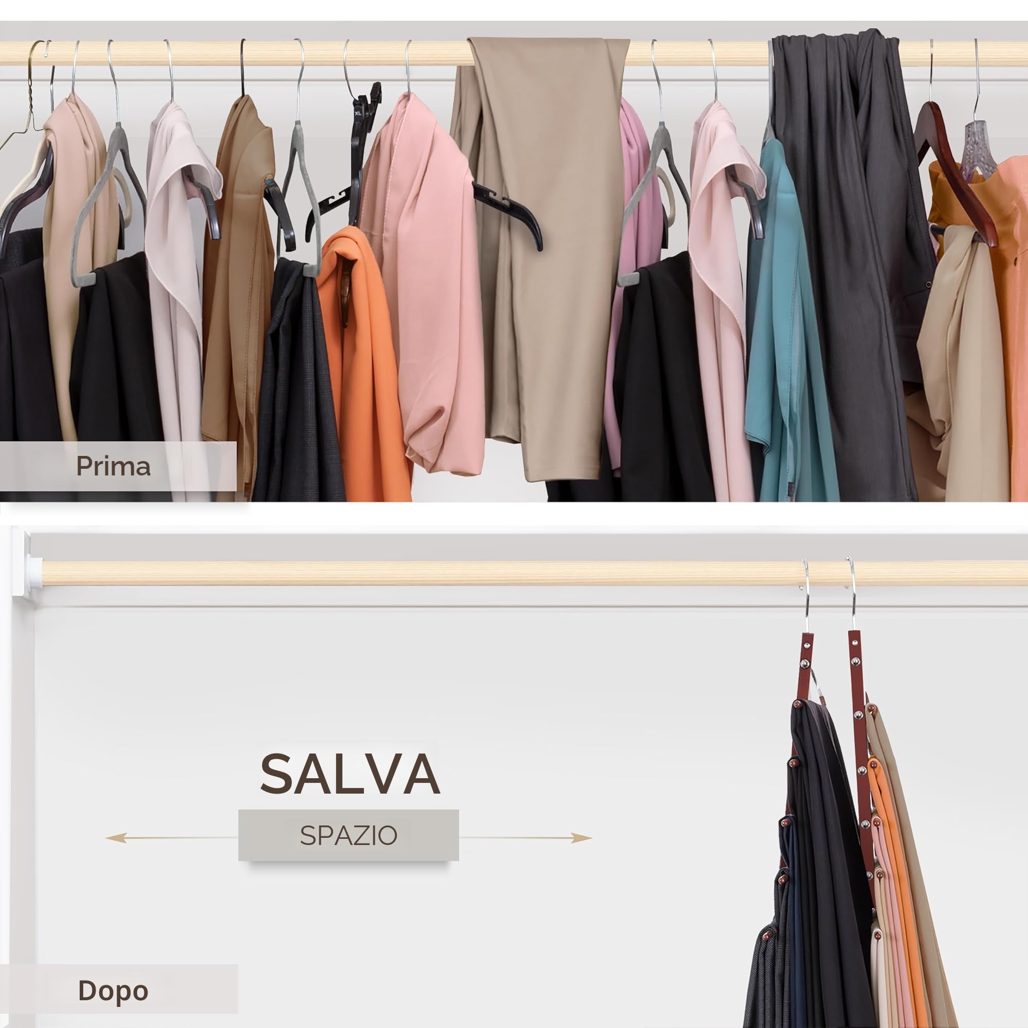 MORALVE Grucce salvaspazio per pantaloni, confezione da 2 grucce in legno di faggio europeo per sciarpe e jeans, organizer per armadio e pantaloni, appendiabiti per leggings e sciarpe, con gancio
