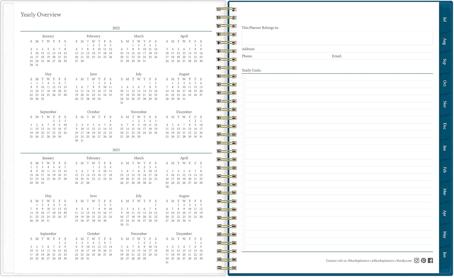 Blue Sky 2022-2023 Academic Year Weekly & Monthly Planner, 8.5" x 11", Frosted Flexible Cover, Wirebound, Bakah Blue (131951-A23) : Office Products