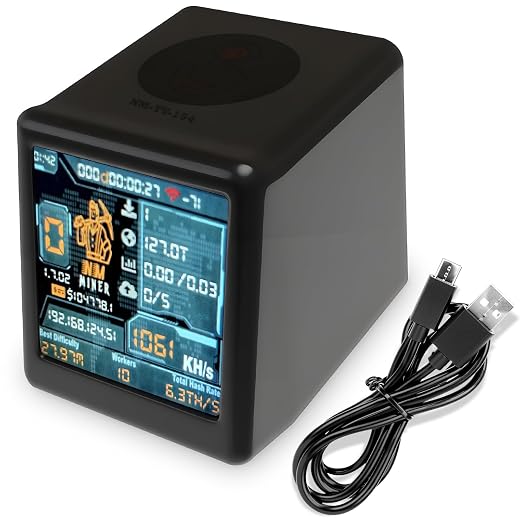 Bitcoins Miner USB Miner 1060KH/s Desktop-Style V2 ESP32 Hashrate 1.54 Inch Smart Display Crypto Solo Lottery Miner Solo Mining 2000% Win Boost (Black)