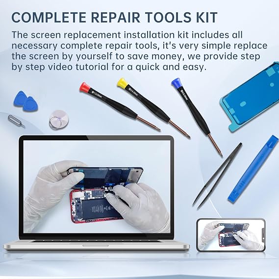 for iPhone 11 Screen Replacement 6.1 inch Assembled with Ear Speaker Assembly Earpiece 3D Touch LCD Display Digitizer Repair Fix Tools Kit with Magnetic Screw Mat and Glass A2111 A2223 A2221