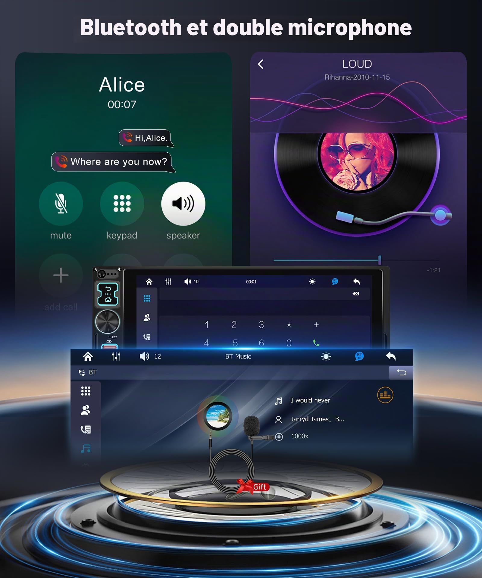 2025 Hodozzy Autoradio 1 Din avec sans Fil Carplay Android Auto avec Ecran 6,8 Pouces, 1 Din Poste Radio Voiture Bluetooth, Ecran Tactile avec Mirror Link/FM/2 USB/USB-C avec Caméra de Recul