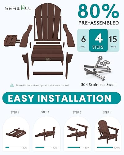Miniatura 342 de SERWALL - Silla plegable Adirondack para patio, jardín, exterior, resistente a la intemperie, sillas para hoguera, color naranja