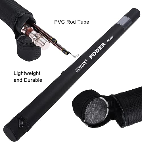 Miniatura 6 de Goture Caña de pesca con mosca, caña de pescar con mosca de 9 pies y 4 piezas con estuche de transporte, agua dulce y salada, 30+36T de fibra de