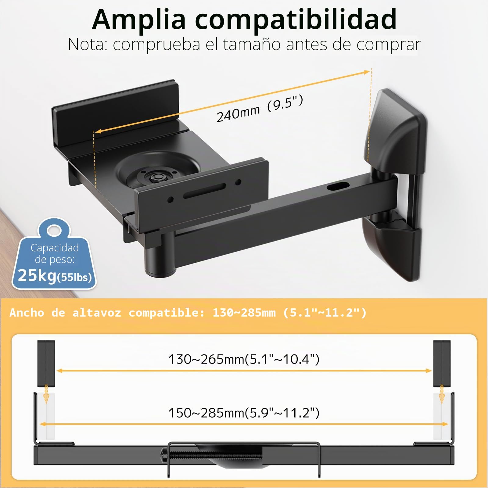 PUTORSEN Soporte de Pared para Altavoces, Paquete Universal de 2 Soportes para Home Cinema, Monitor Audio, Carga máx. 25 kg,