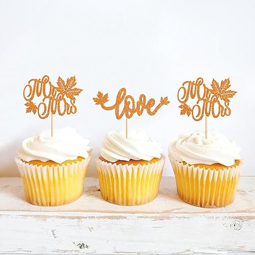Miniatura 5 de Ercadio Paquete de 24 adornos para cupcakes de otoño y otoño, con purpurina naranja, hojas de arce, palillos para cupcakes para otoño, cosecha de