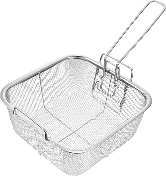 Stainless Steel Deep Fry Basket, 9.5inch Square Wire Fryer Basket for Frying Serving Food, French Chip Frying Basket with Folding Handle for Kitchen Frying 9.5Inch/Square