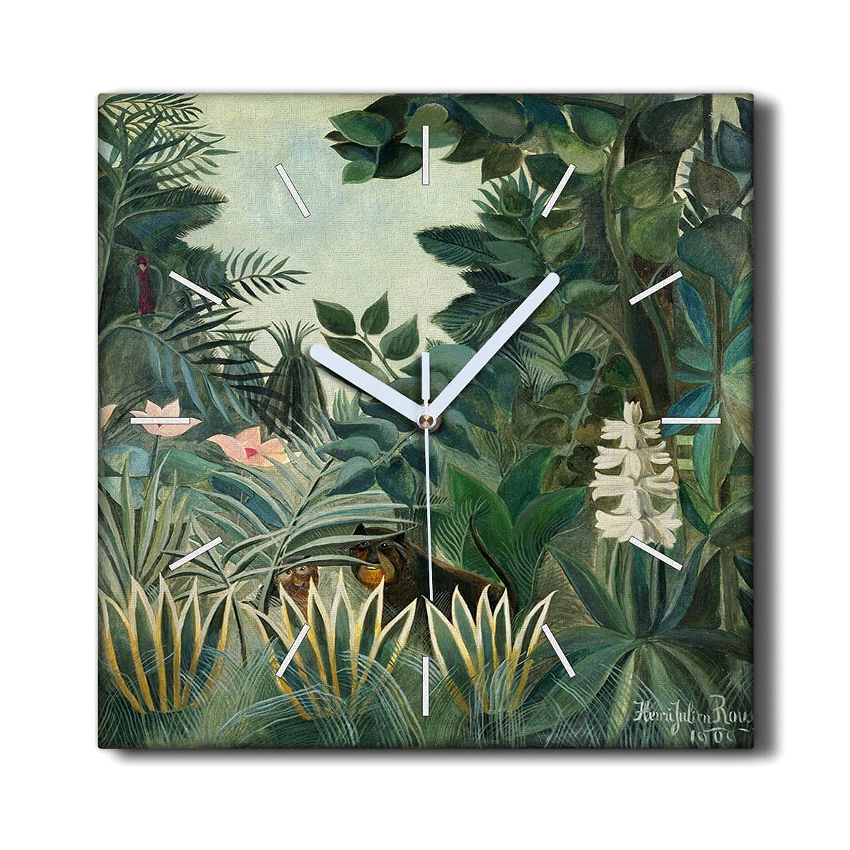 Sommeil paisible : horloge sur toile 30x30cm muette motif animaux jungle
