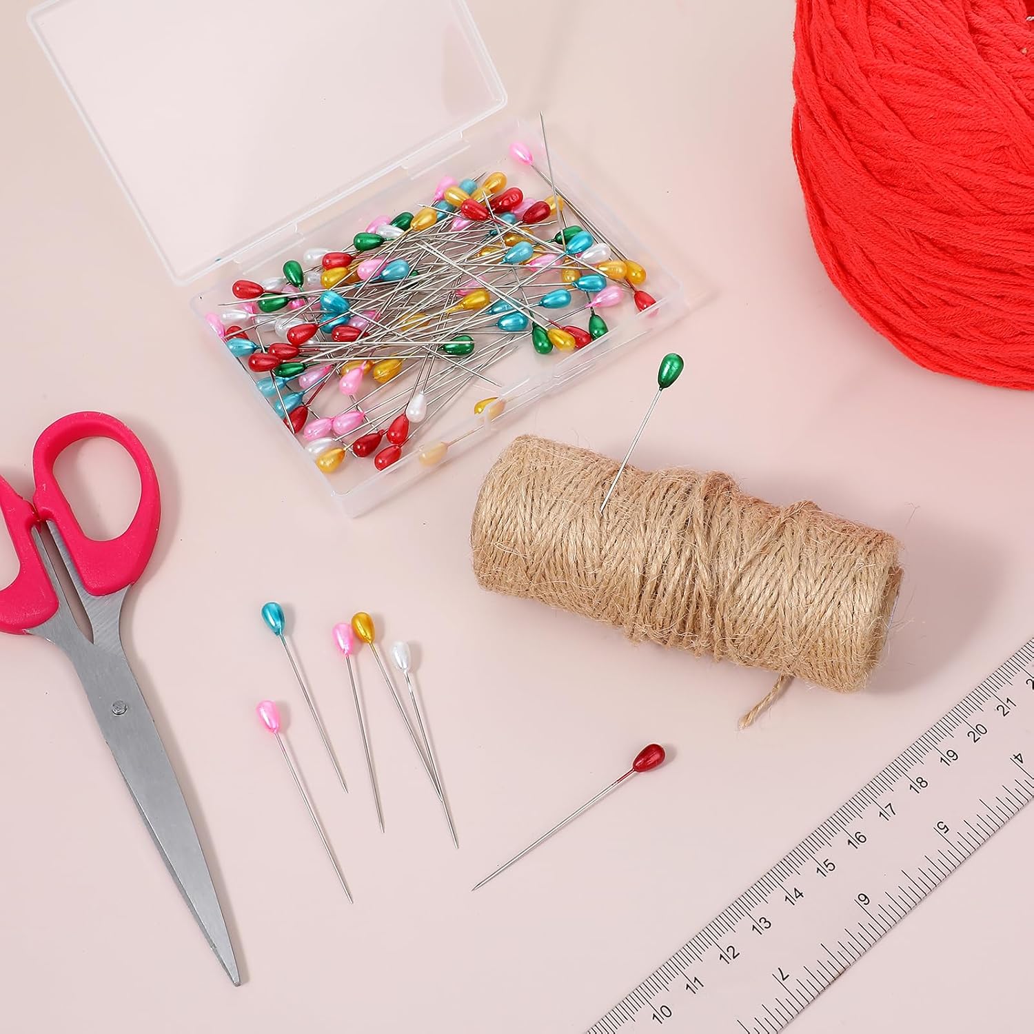 100 Pcs Sewing Pins for Fabric, Long 2.2 Inch Quilting Pins Straight Pins with Pearlized Head, Multicolor Corsage Stick Pins for Jewelry DIY Decoration Craft and Sewing Project