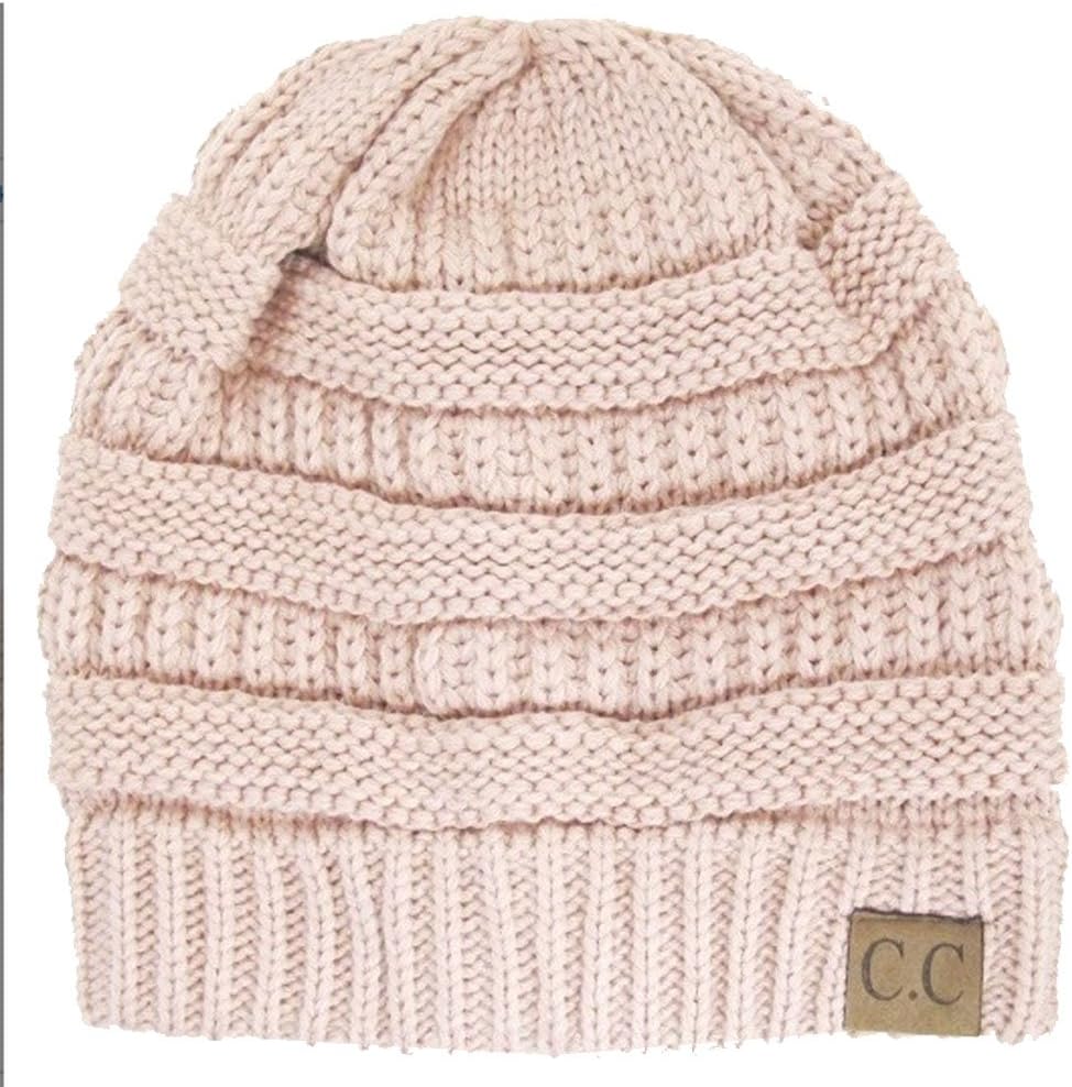 Winter White Ivory Thick Slouchy Knit Oversized Beanie Cap Hat,One Size,Indie Pink