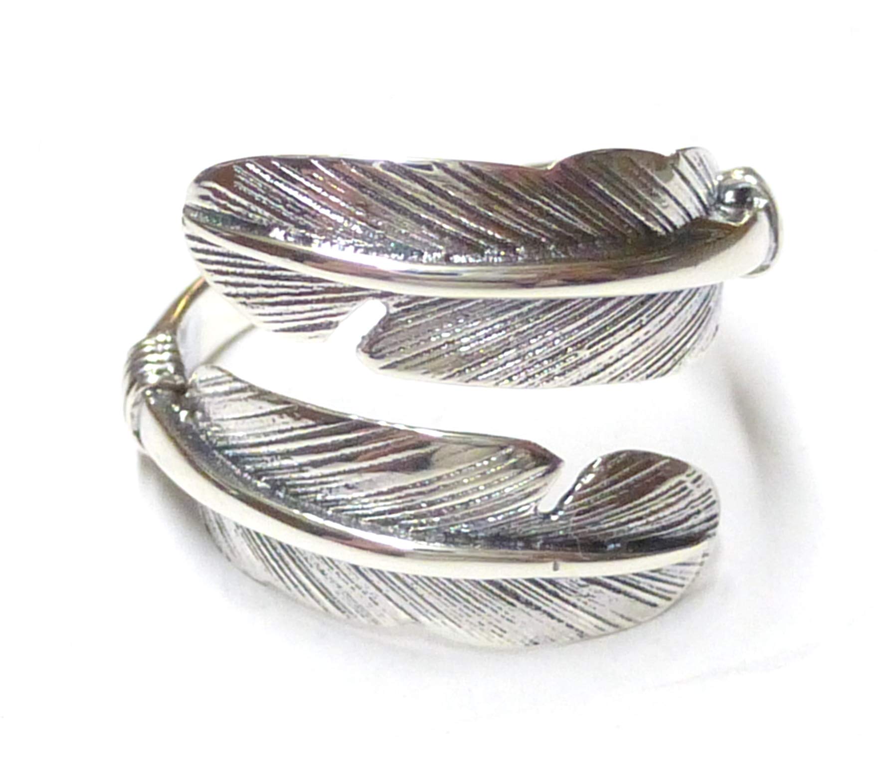 Offener Bandring Motiv Feder, Sterlingsilber, Ringgröße 58-18,5 größenverstellbar, Ringe Unisex