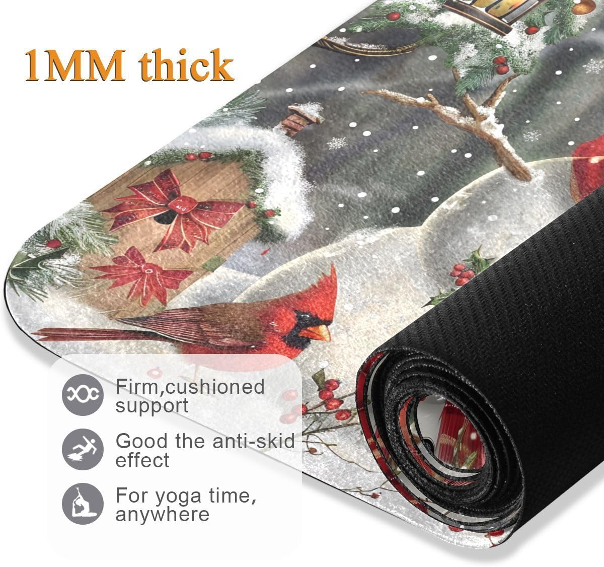 ALAZA Snowman Red Scarf Hat Bird Yoga Mat Non Slip Fitness Exercise Mat, Workout Mat for Yoga, Pilates and Floor Exercises