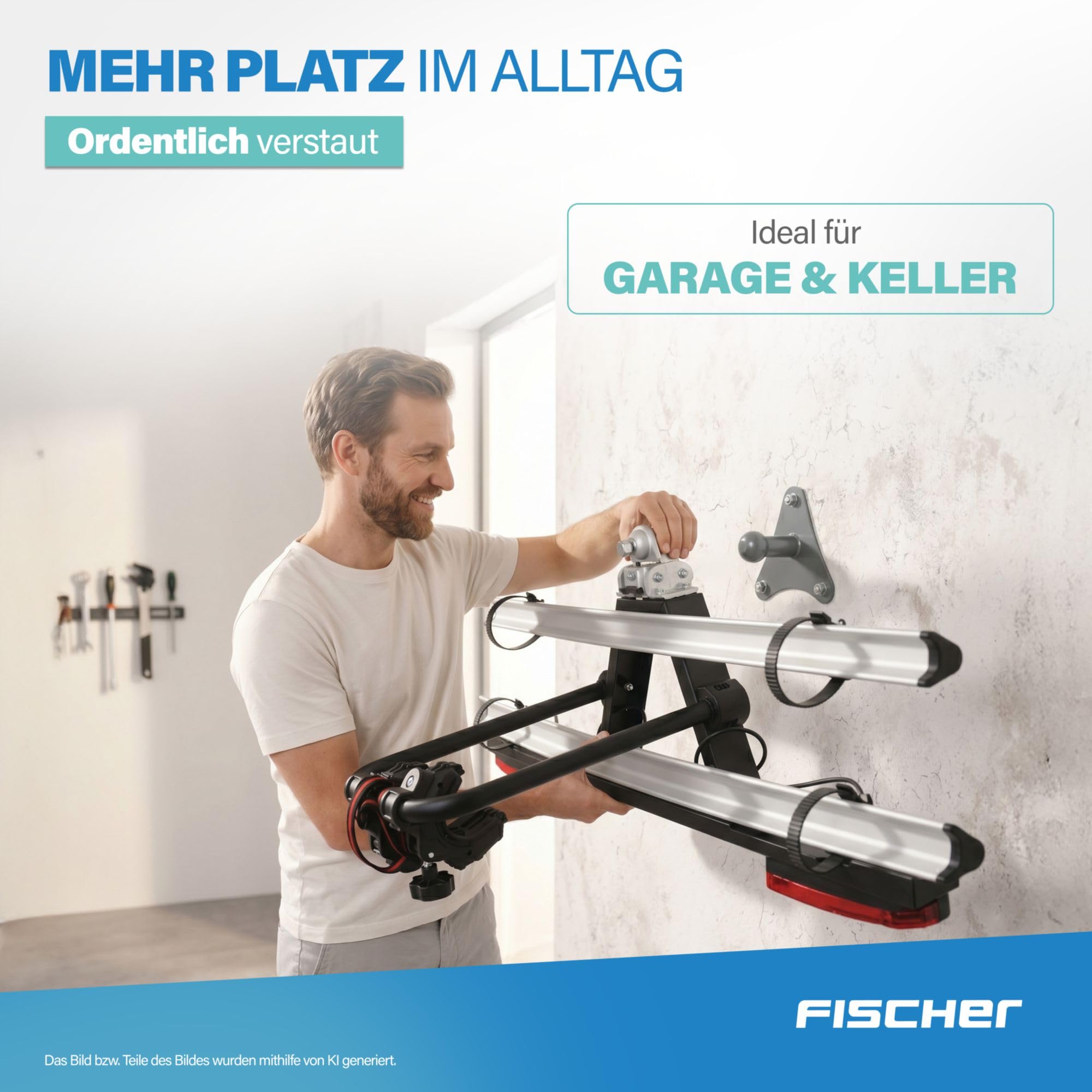 Fischer Wandhalterung für Kupplungsfahrradträger, Fahrrad-Auto-Zubehör, 50kg belastbar