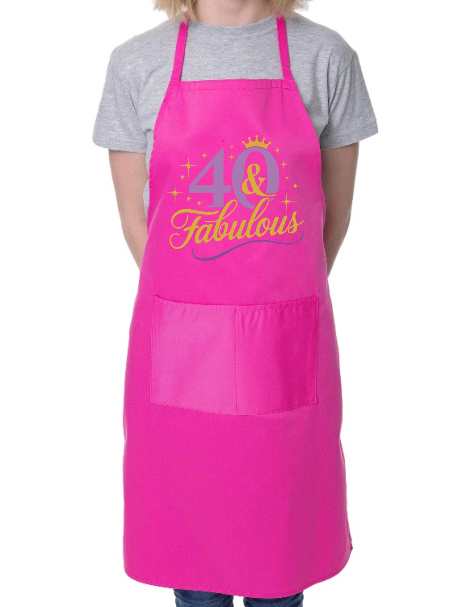 Print4u Unisex Pink 40 And Fabulous Apron 40Th Birthday Gift 40 Year Old Present