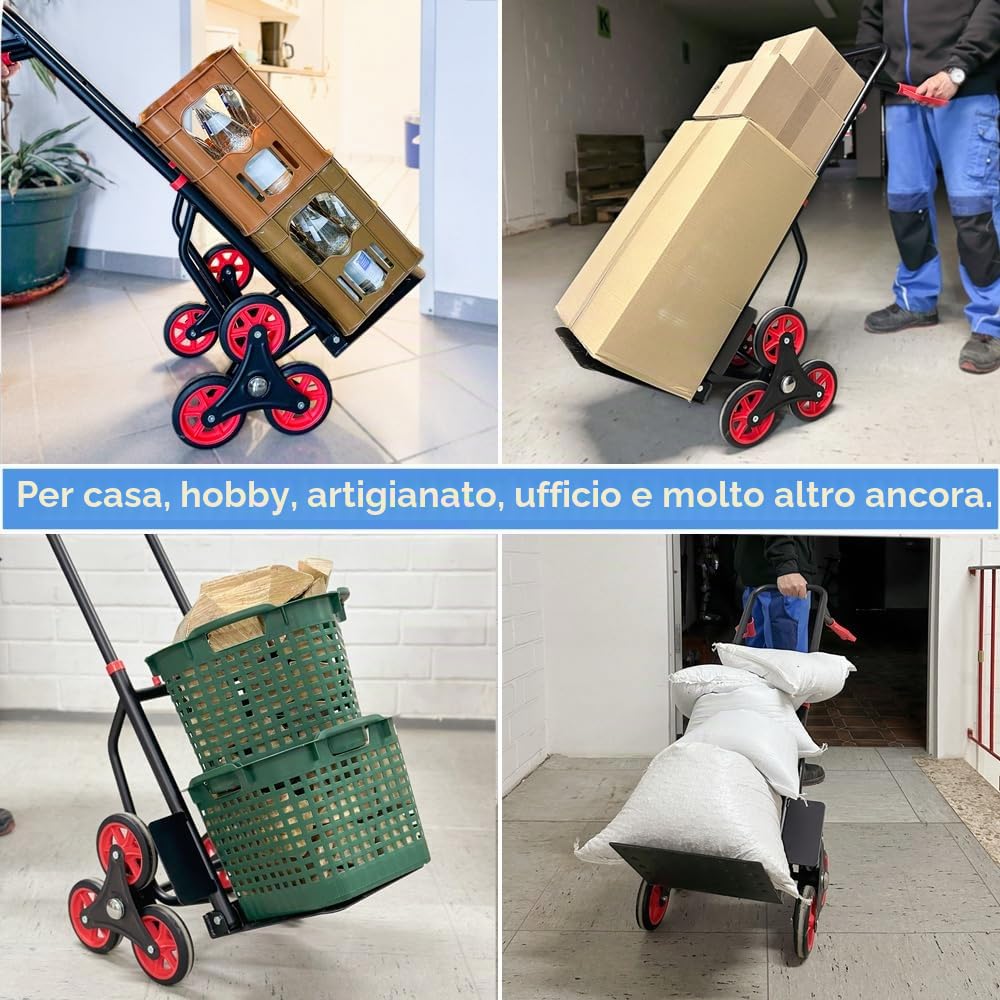 Carrello per scale da 150 kg, impilabile, carrello per il trasporto delle scale, pieghevole, colore: nero