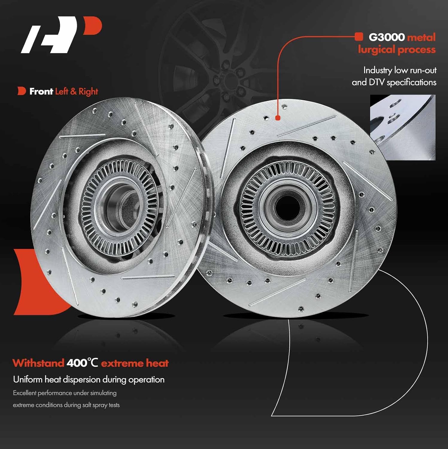 A-Premium 11.28 in (286.50 mm) Front Drilled and Slotted Disc Brake Rotors + Ceramic Pads Kit Compatible with Select Ford & Mazda Models - Ranger 2003-2009, B2300 2003-2010, B3000, B4000, 6-PC Set