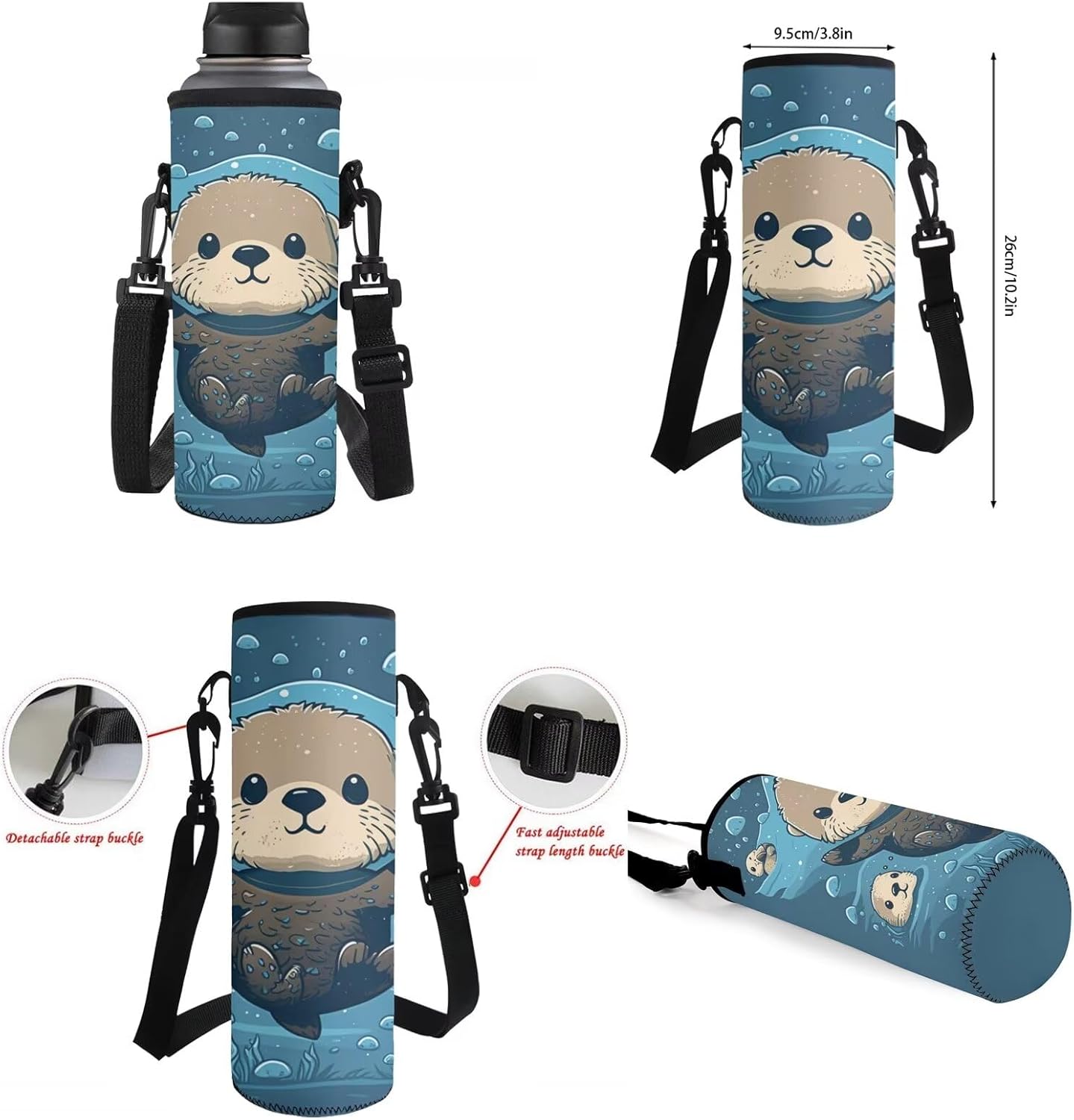 Upetstory Sea Otter Backpack for Girls Boys Kids School Bag with Lunch Box 6-8 8-10 Elementary Kindergarten Preschool Bookbag 4 IN 1 Schoolbag Set Pencil Case Water Bottle Sleeve