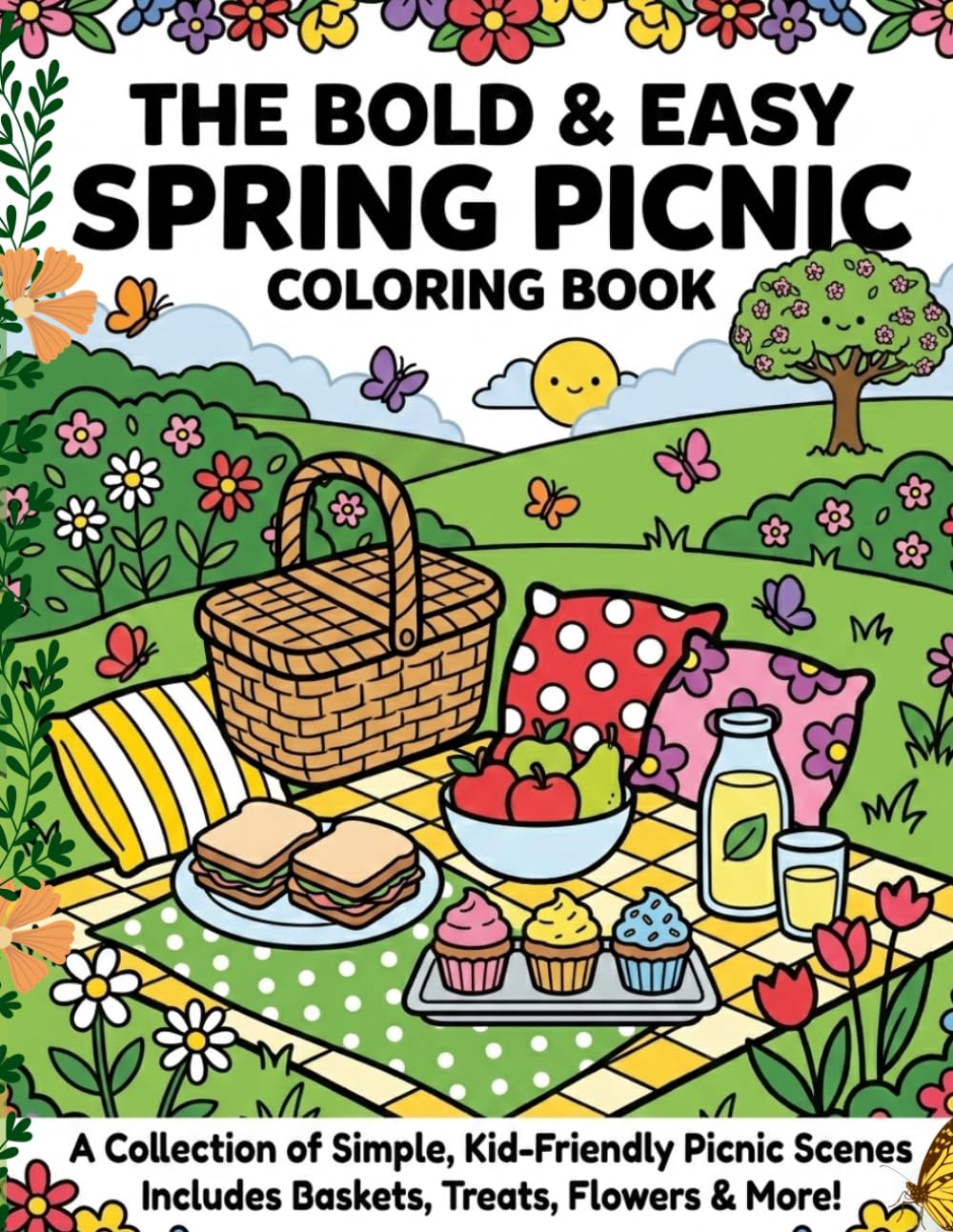 Spring Picnic: Bold and Easy Coloring Book for Kids with Cute Picnic Scenes, Baskets, Sweet Treats, Flowers, Pets, and Outdoor Fun.: Featuring Sunny ... Moments for Creative Entertainment.