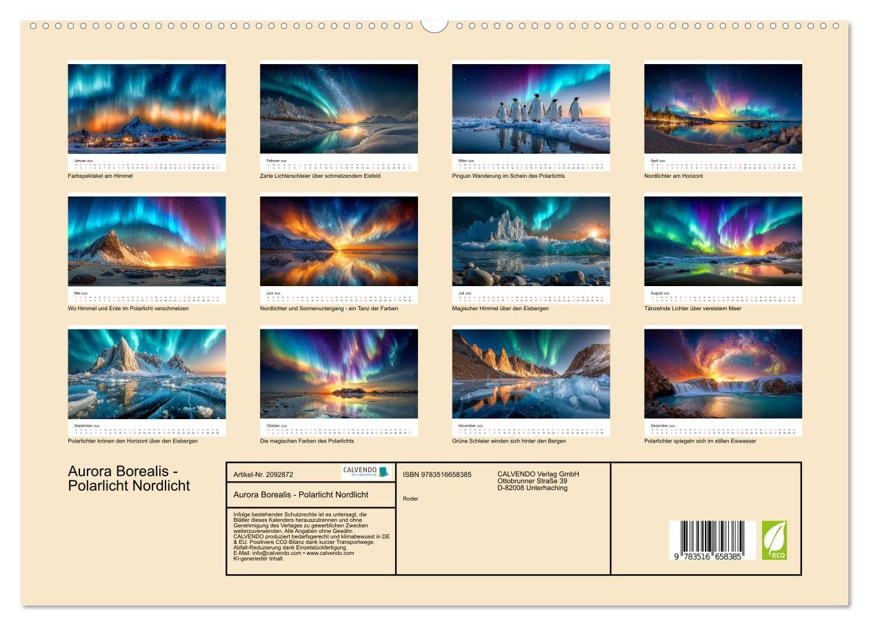 Aurora Borealis - Polarlicht Nordlicht (hochwertiger Premium Wandkalender 2026 DIN A2 quer), Kunstdruck in Hochglanz: Momente, in denen Himmel und Erde miteinander tanzen. (CALVENDO Natur)