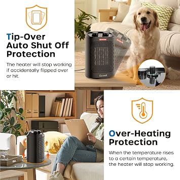ECOWELL 1500W Portable Space Heater for Indoor Use, 60Oscillating,Small Electric Heater Fan with Adjustable Thermostat for Bedroom Office Desk