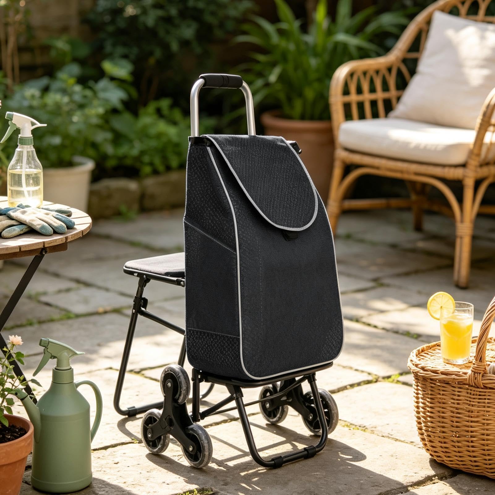 Carrello Saliscale Borsa Carrello Pieghevole A 3 Ruote Saliscale | Carrello Spesa Portatile Per Anziani Scale Appartamento Mercato Lavanderia Casa Auto Trasporto