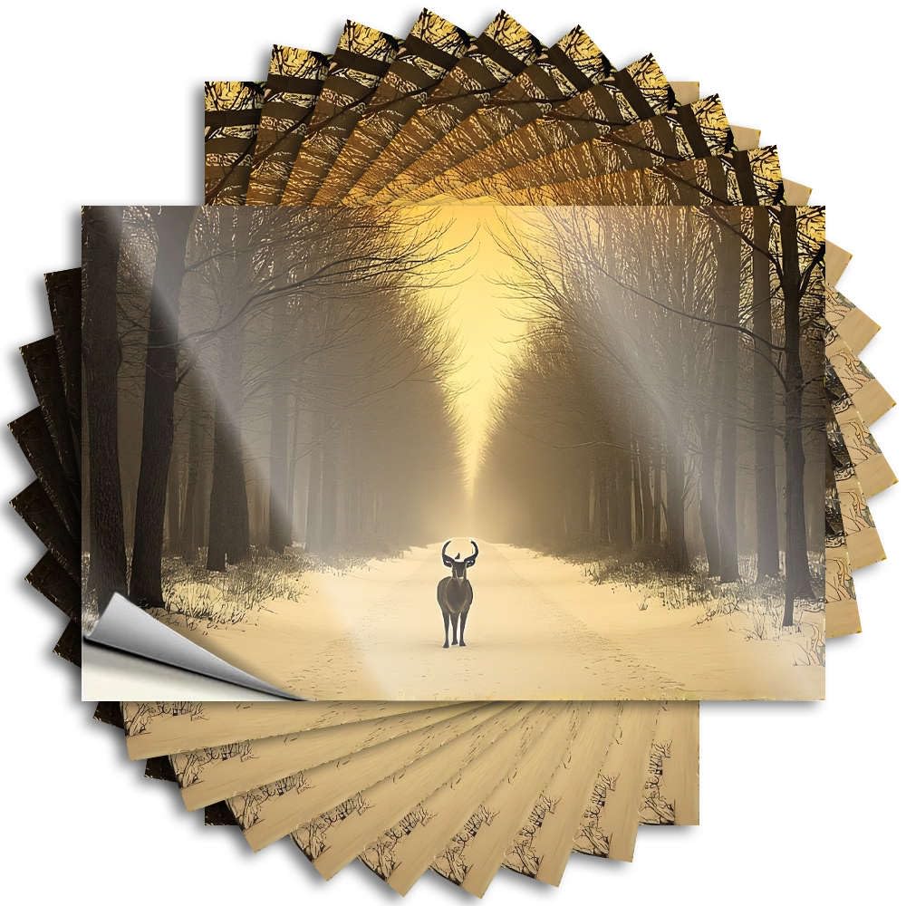 Friends Bumper Tattoos | Deer Standing On A Snowy Path in A Forest. Accent for Indoor Decor(12X18CM)