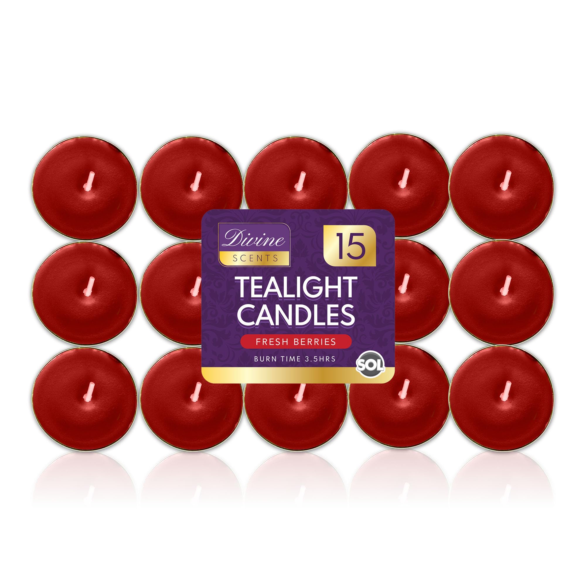 15pk Fresh Berries Scented Tea Light Candles Long Burning – 3.5 Hour Burn Time, Ideal for Home, Relaxation, Spa, Massage, Romantic Dinners, Weddings & Anniversaries, Festive Decor & Cosy Evenings