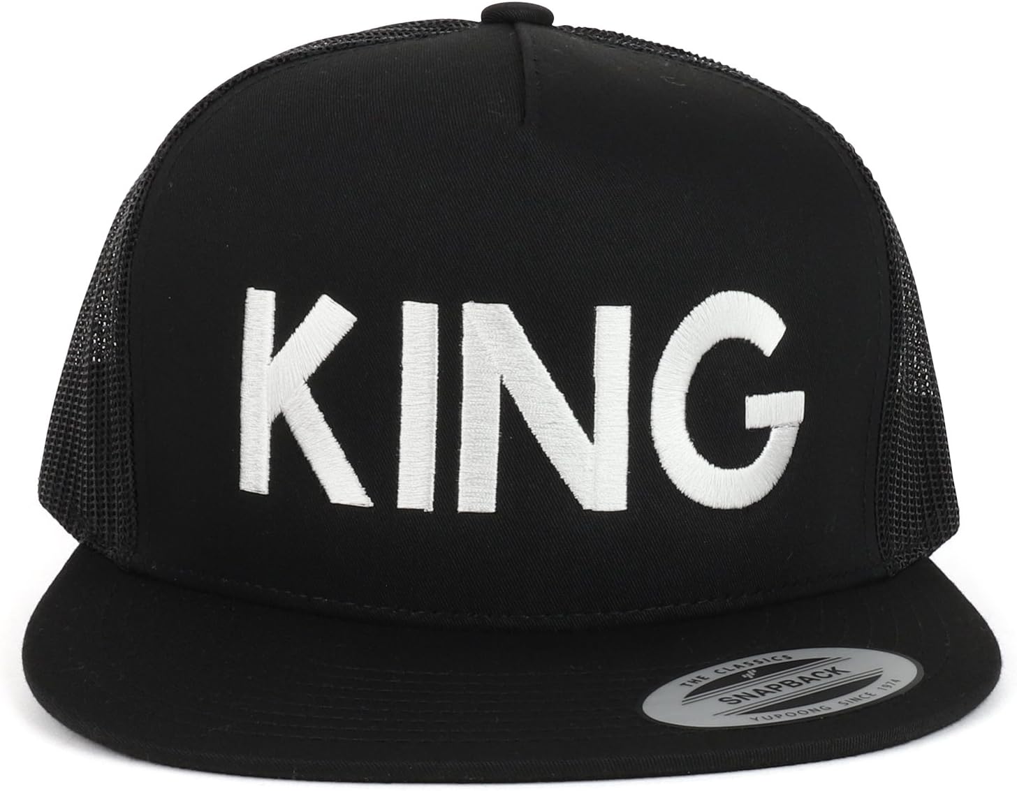 Trendy Apparel Shop King and Queen Embroidered 5 Panel Flat Bill Mesh Cap