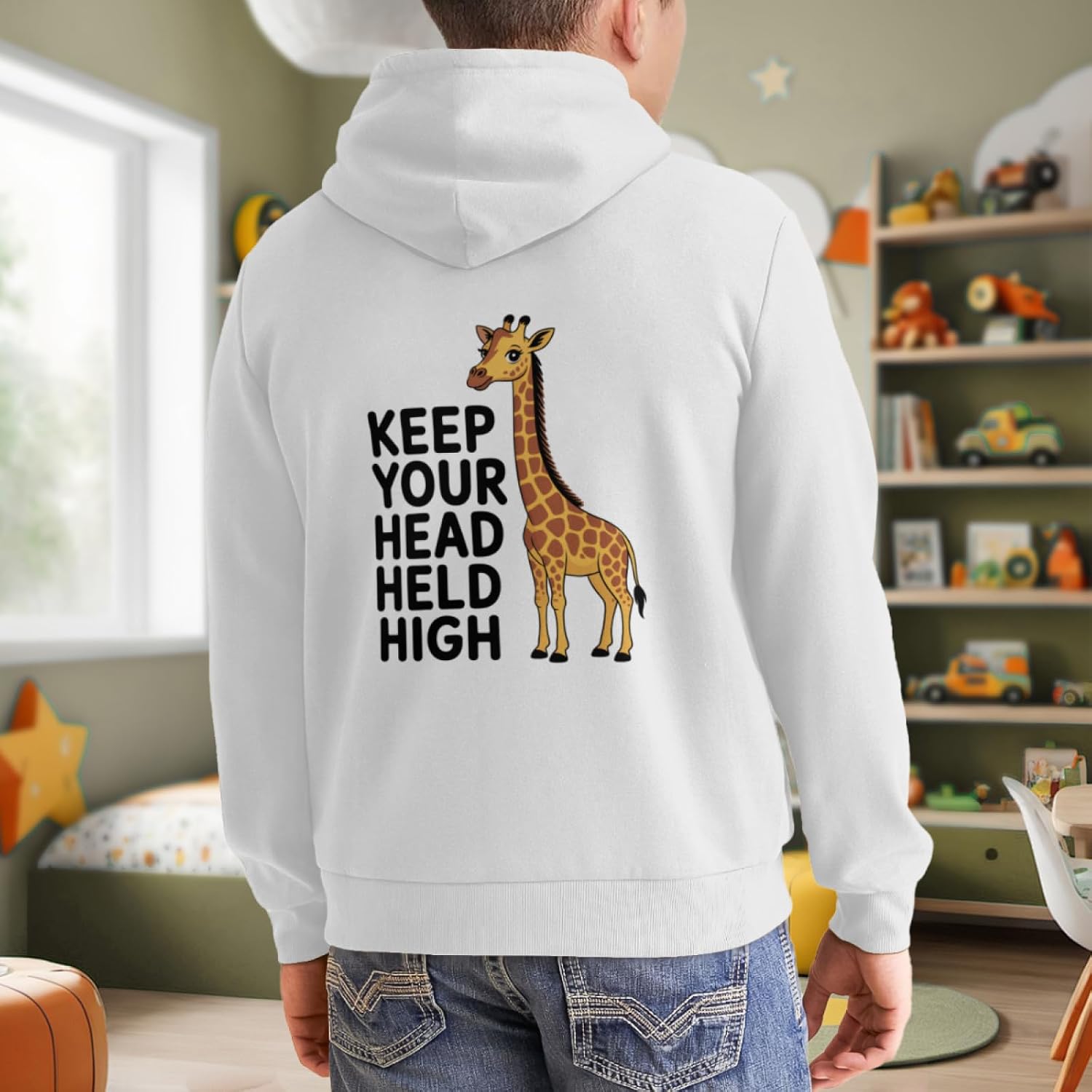 Kids Giraffe, Keep Your Head Held High, Back To School, Teacher Boys Girls Lightweight Kangaroo Pocket Fleece Hoodies