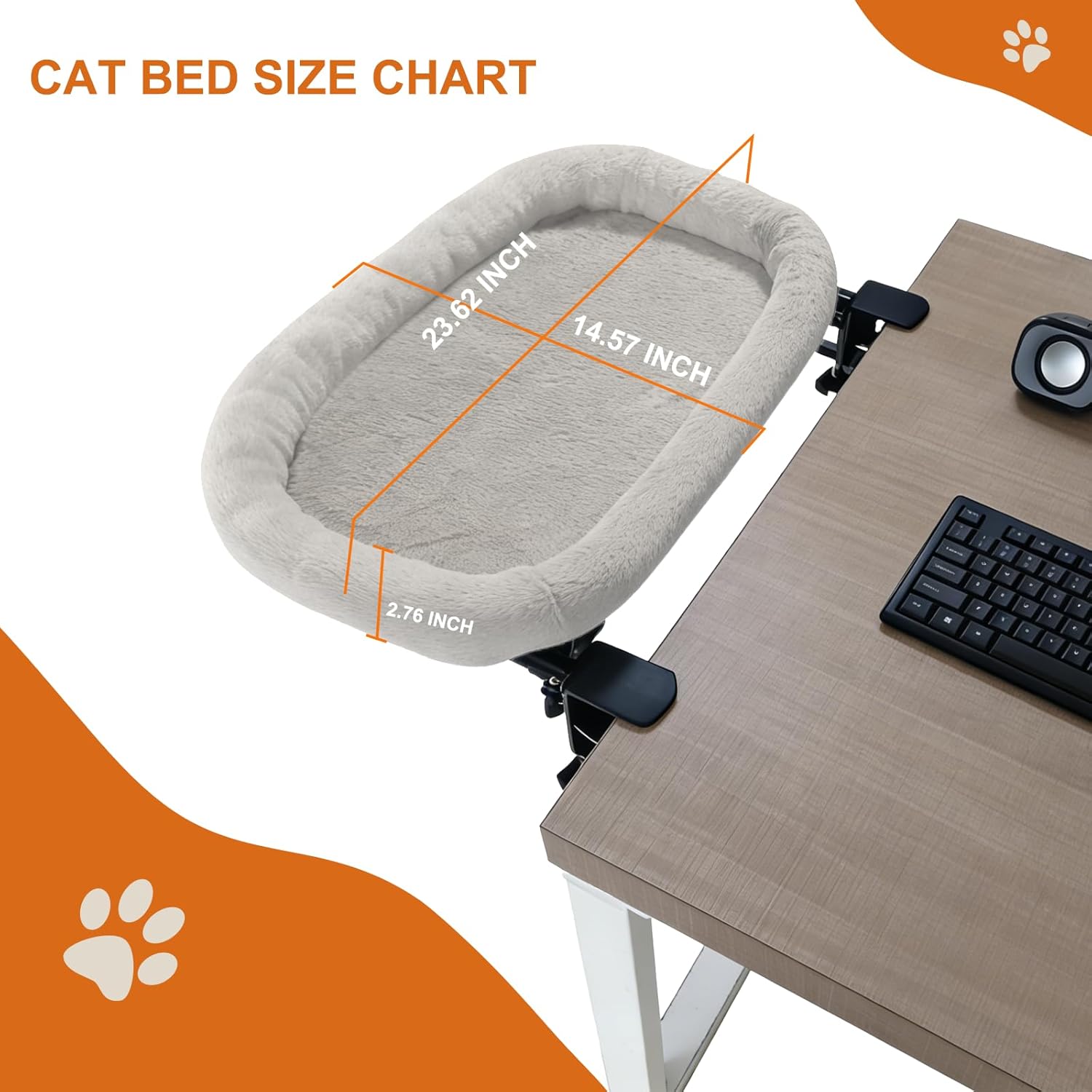 Cat Desk Bed&Cat Hammock for Desk and Bedside,90°Rotating&Height Adjustable,40 lbs Capacity,Soft Faux Fur with Reversible Mat,23.62x14.57x2.76 inch Modern Beige Cat Perch for Office&Game Tables(Beige)