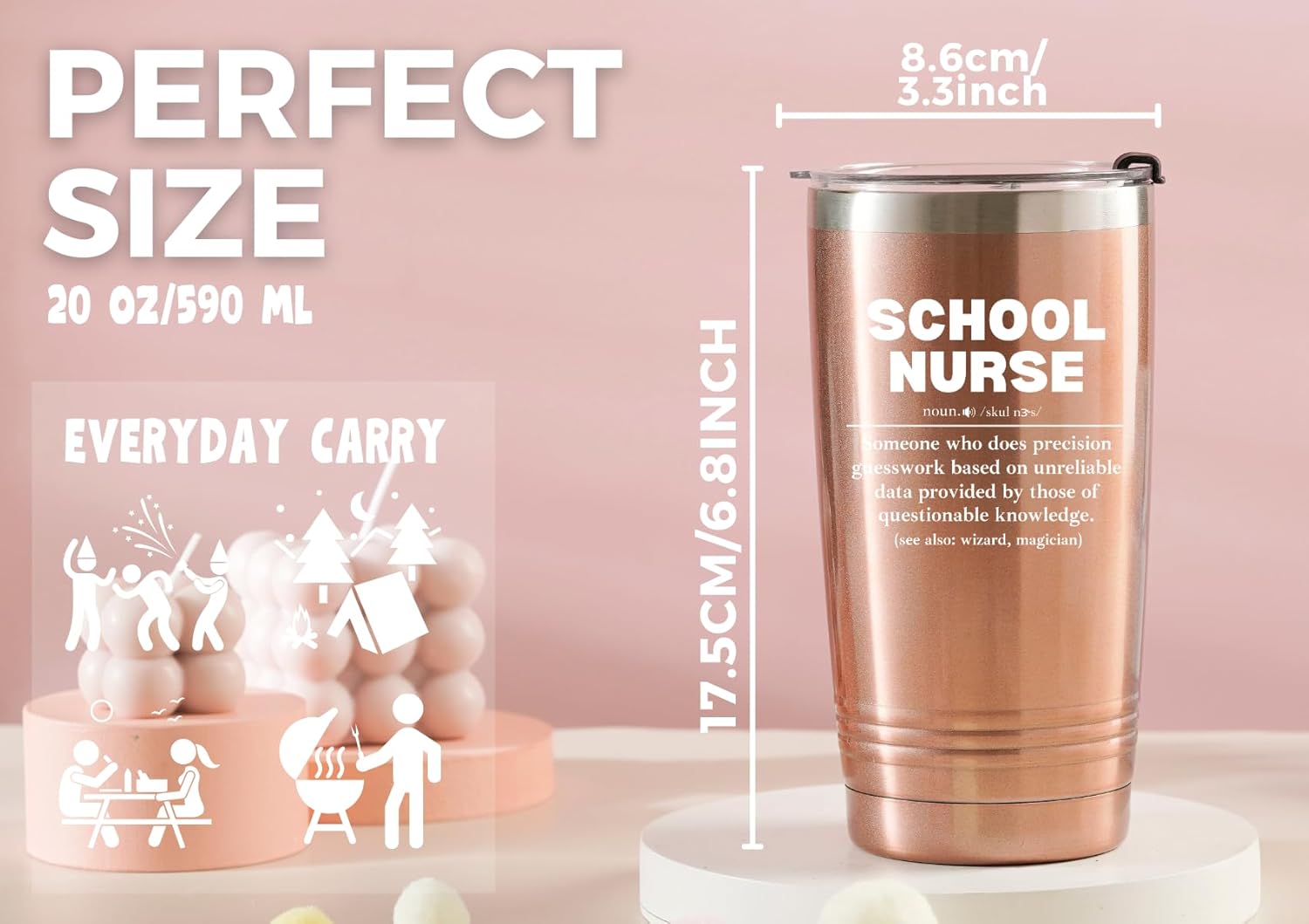 Onebttl School Nurse Gifts for Women, Stainless Steel Tumbler 20 OZ With Lid and Straw, Appreciation Gift for Christmas - Noun - Image 3