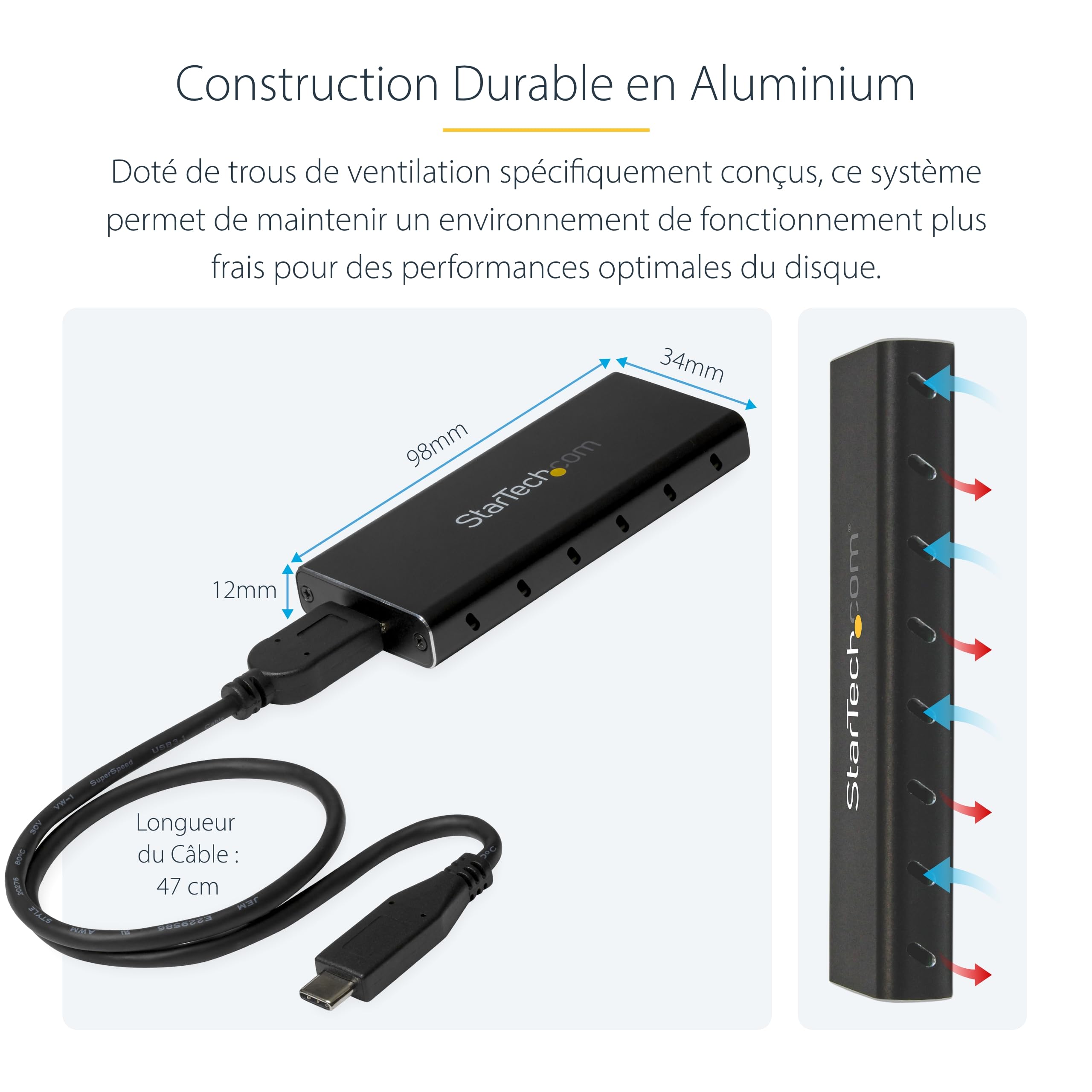 Boîtier Externe USB 3.1 Gen 2 10 Gb/s Pour SSD/HDD 2.5" SATA - Sans Outil Avec UASP - Transfert Ultra-Rapide