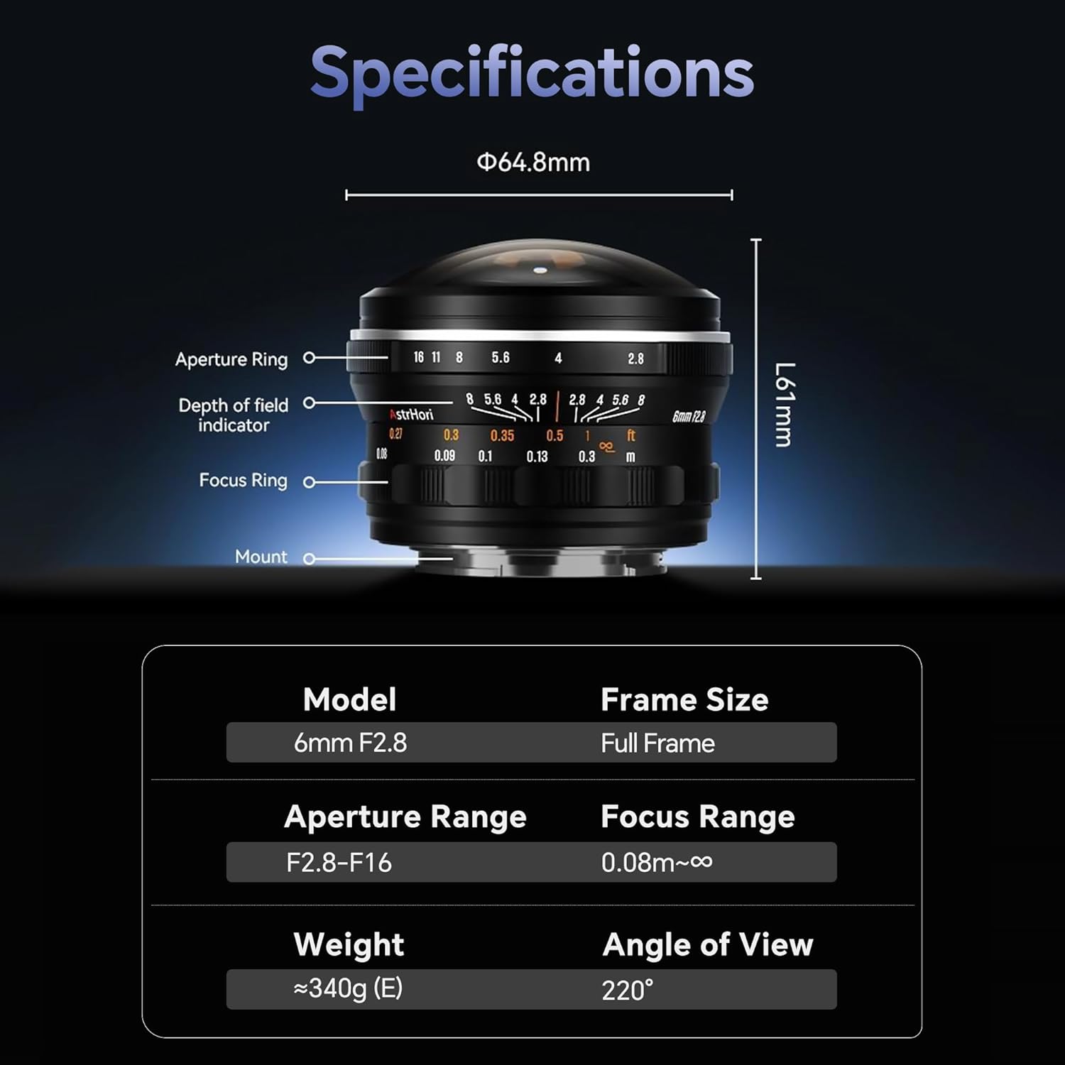 AstrHori 6mm F2.8 Full-Frame Circular Fisheye Lens, 220° Ultra-Wide Angle, Manual Focus, Ideal for Landscape, Architecture & Creative Photography (Fit for E-Mount)