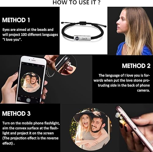 Miniatura 4 de Pulsera personalizada con imagen en el interior, pulseras personalizadas para parejas de proyección de fotos para él y ella, pulseras a juego para