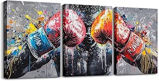 Erosebridal Boxing Canvas Wall Art 3D Sports Framed Wall Art Colorful Boxing Canvas Paintings Graffiti Inspirational Colorful Poster Prints Pictures For Bedroom Office 12"X 16"X 3 Panel