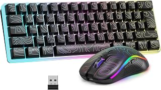 RedThunder 60% Wireless Gaming Keyboard & Mouse Combo, Ultra-Compact 61 Keys RGB Backlit Small Keyboard, Lightweight 6400 DPI Honeycomb Optical Mouse, RGB Gaming Set for PC MAC PS5 Xbox(Black Line)