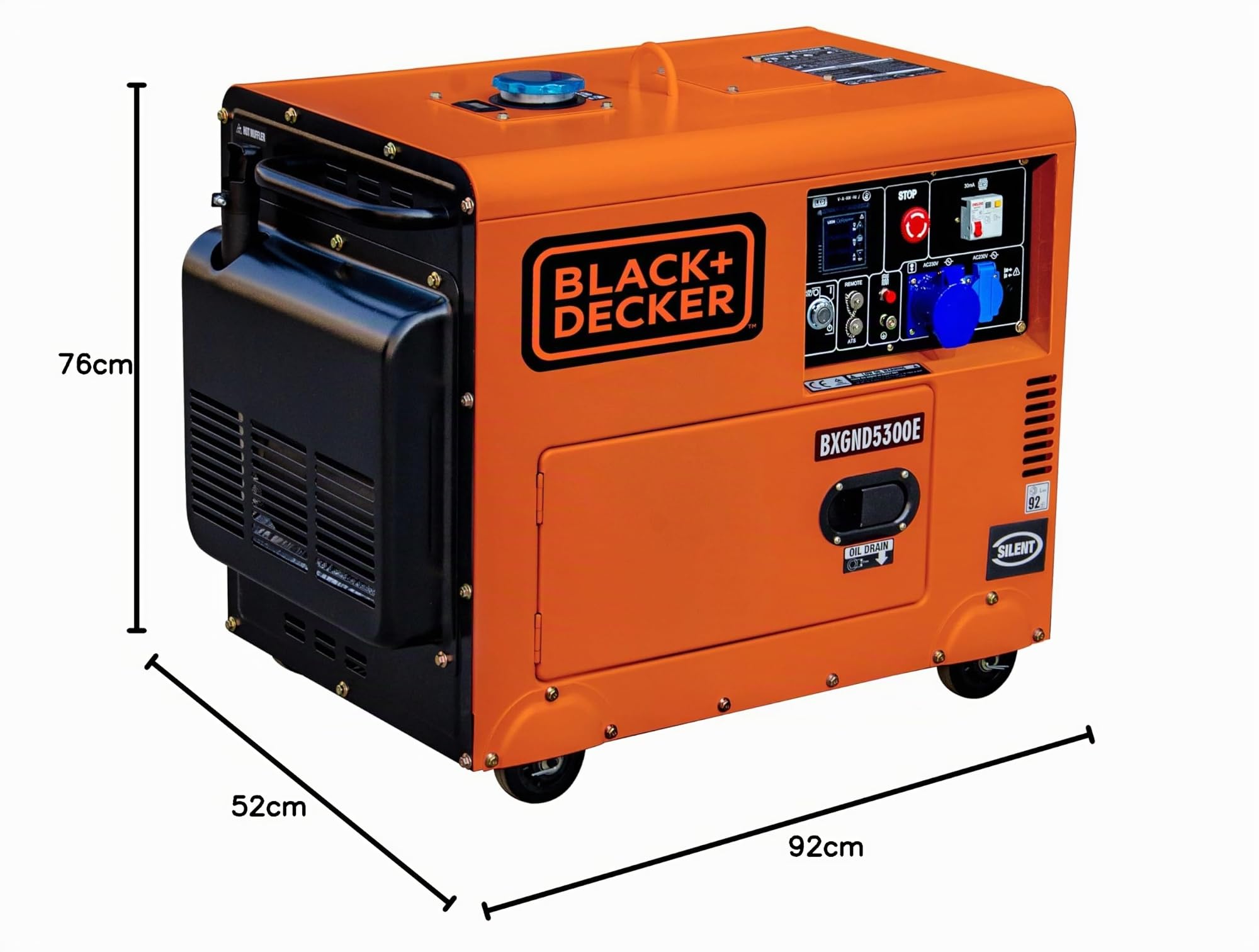 BLACK+DECKER - Generador eléctrico diésel monofásico e insonorizado, con potencia máxima 5300W - para emergencias apoyo solar o caída de red.BXGND5300E