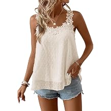 Falechay Tank Tops for Women Boho Floral V Neck Straps Swiss Dot Shirts | Sleeveless Loose Fit Summer Blouses, Hide Tummy, Double Layers Non See Through, Camisole Babydoll Casual Breathable Clothes