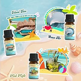 SALUBRITO Beach Fragrance Oils Set, Summer Essential Oils for Diffuser, Candle, Soap Making, Beachy Breeze, Sea Salt, Pink Island, Ocean Air, Island Time, Mint Mojito Scented Oil