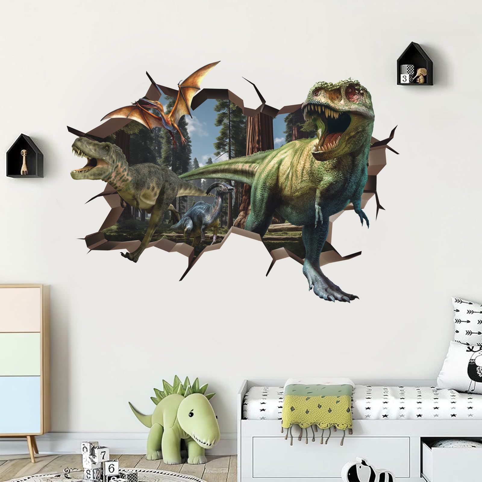 ANHUIB 3D Dinosaur Wall Stickers for Boys Bedroom,Large Dinosaur Wall Art Decals,Kid Bedroom Wall Decals,Animal Stickers for Children’s Room Bedroom Nursery Playroom Wall Decor - Image 2