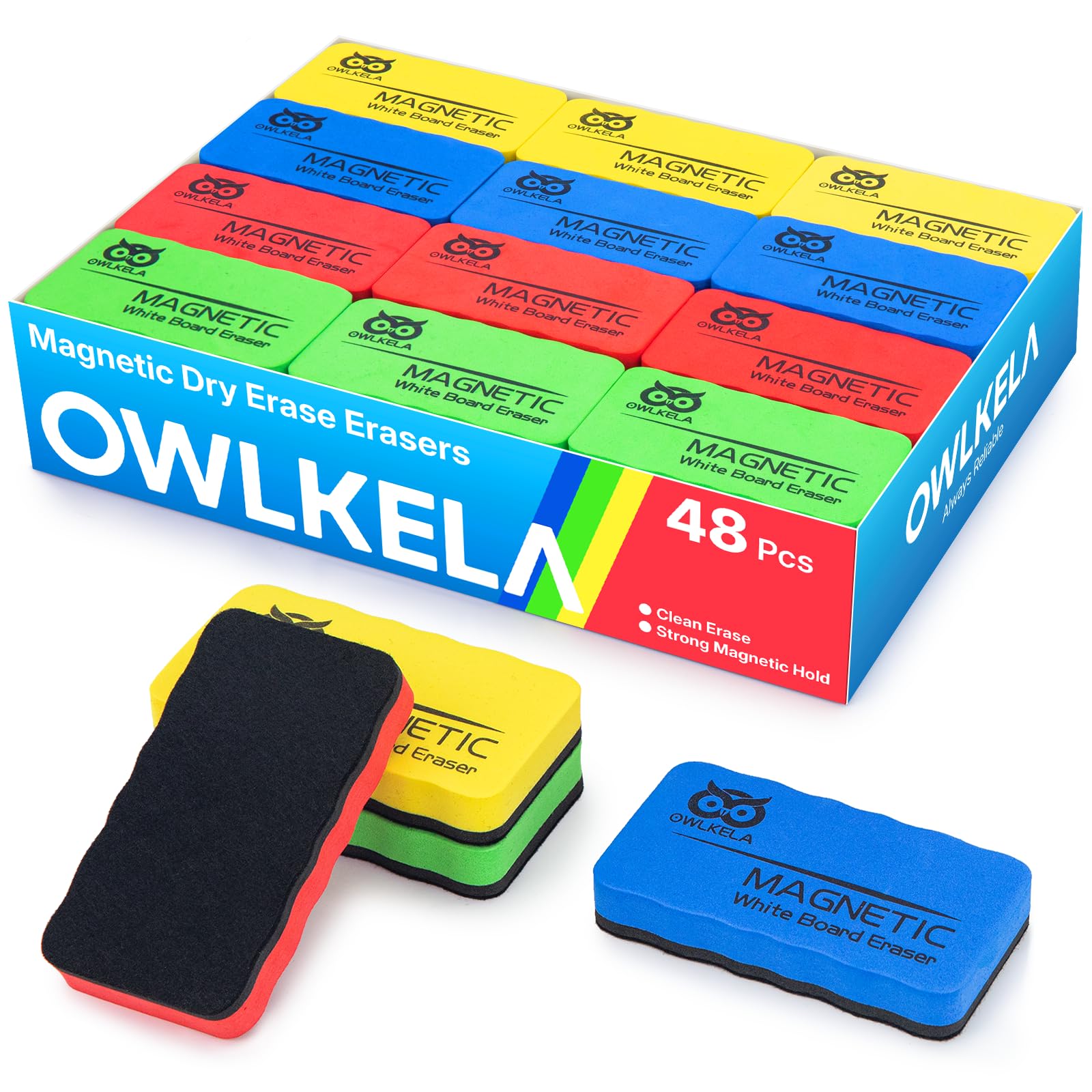 OWLKELA 48 pcs Dry Erase Erasers, 4 Colors