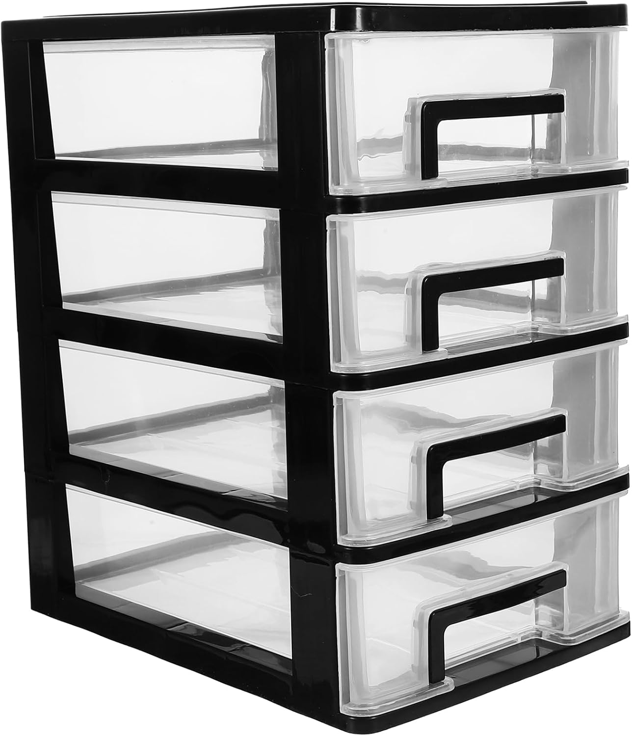 Cabilock 4 Layer Plastic Drawer Storage Organizer, Desktop Organizer with Drawers, Transparent Desktop Makeup Storage Box for Vanity, Office, and Bathroom (Black and Transparent)