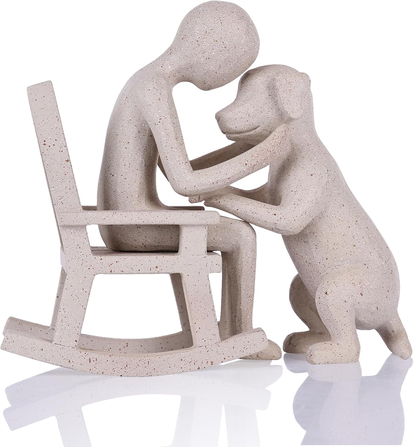 Dog Decor Statue, Cute Man and Dog Decor Small Sculpture for Home Accent, Living Room, Office, Mantle, Bookshelf, Desktop, Floating Shelves, Memory Gifts for Pet Lovers (Sandstone)