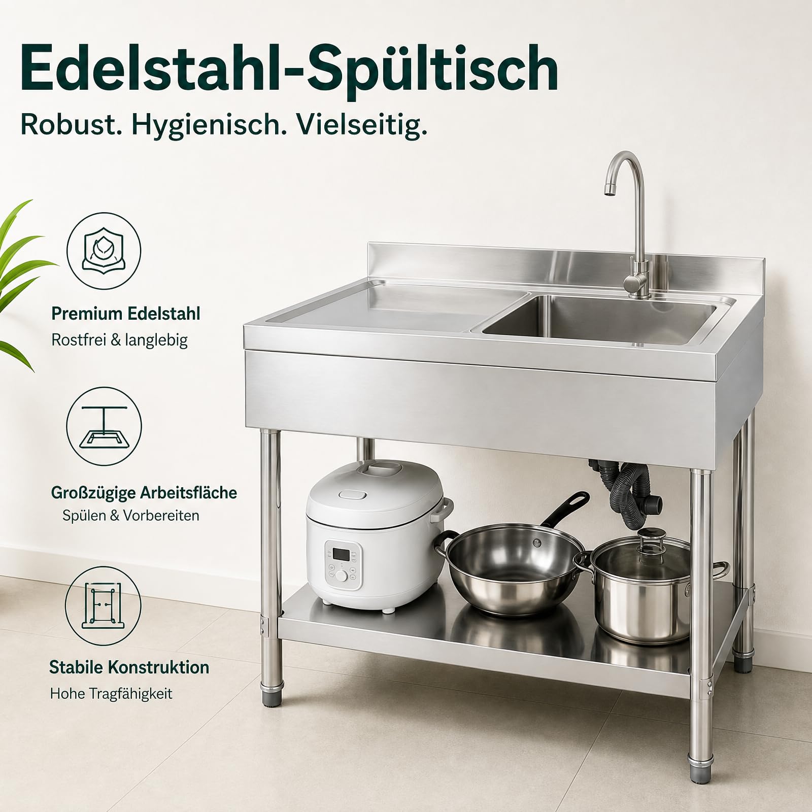 100 x 60 x 80CM Commercial Küchenspülen für Küche, Wäsche, Garage