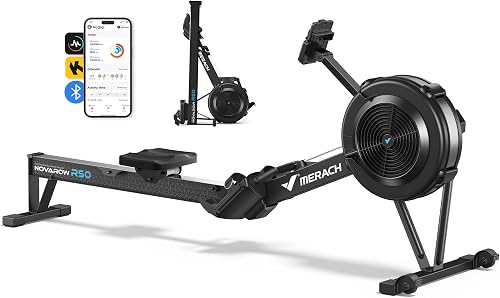 MERACH air resistance rowing machine in black with alloy steel frame