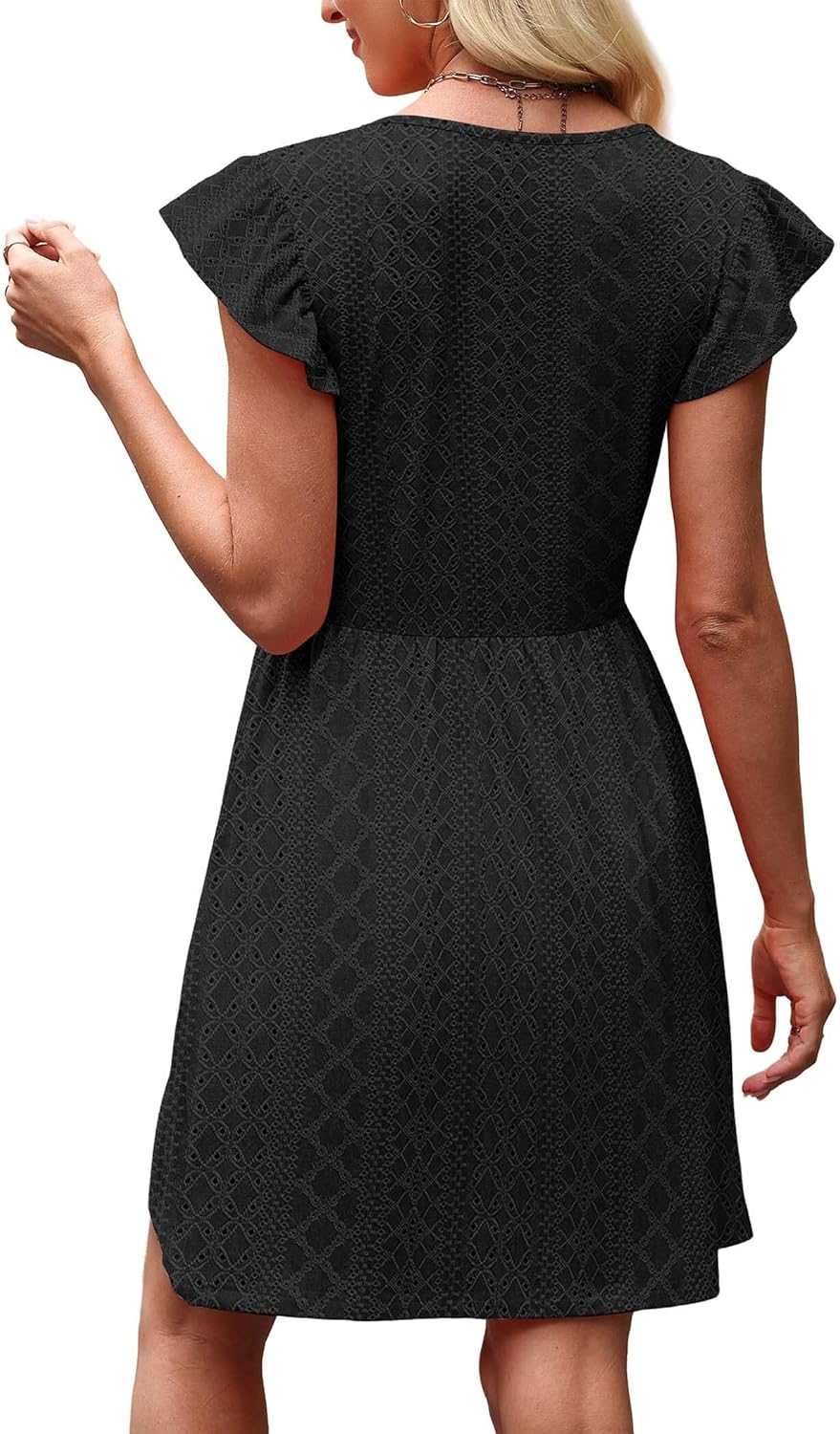 OFEEFAN Summer Dresses for Women Beach Vacation Clothes V Neck Ruffle Sleeve Babydoll Dress Elegant Classy Sundress - Image 5