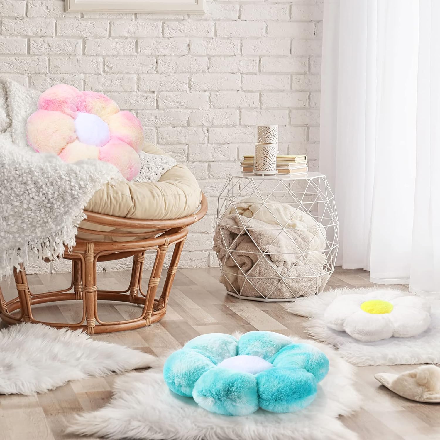 5 Pcs Flower Pillow 12" x 12" Cute Plush Throw Flower Floor Pillow Shaped Floor Cushions Seating Cushion Toy Casual Comfortable Leisure Reading Pillow for Living Room Bed Car Office, Multicolor