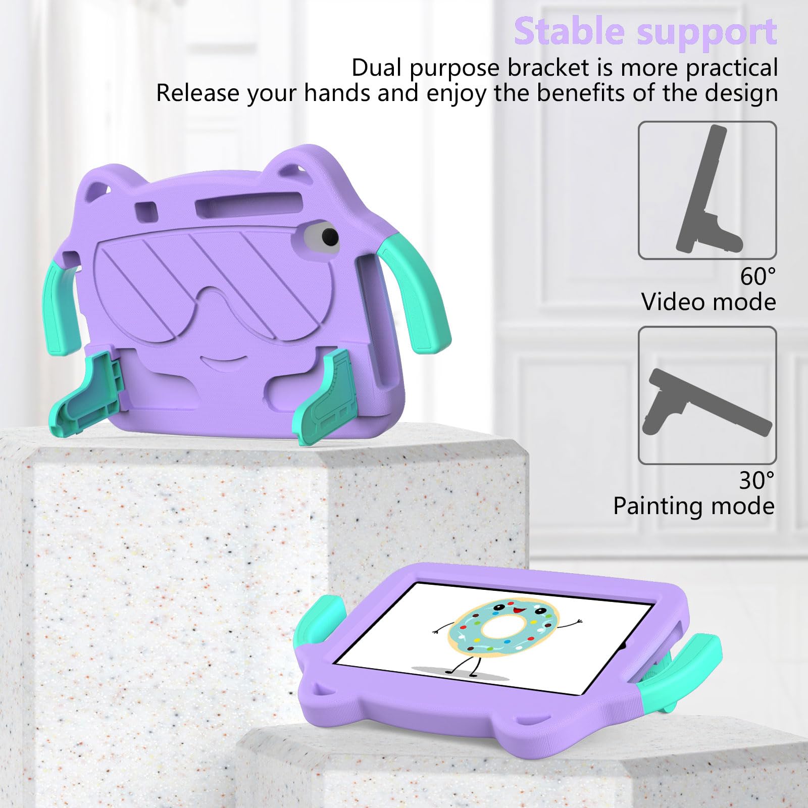 TB-125FU/128FU/128XU Coque légère en EVA + PC pour enfants avec support résistant aux chocs pour Lenovo Tab M10 Plus 3ème génération 10,6" avec poignée et bandoulière (violet)
