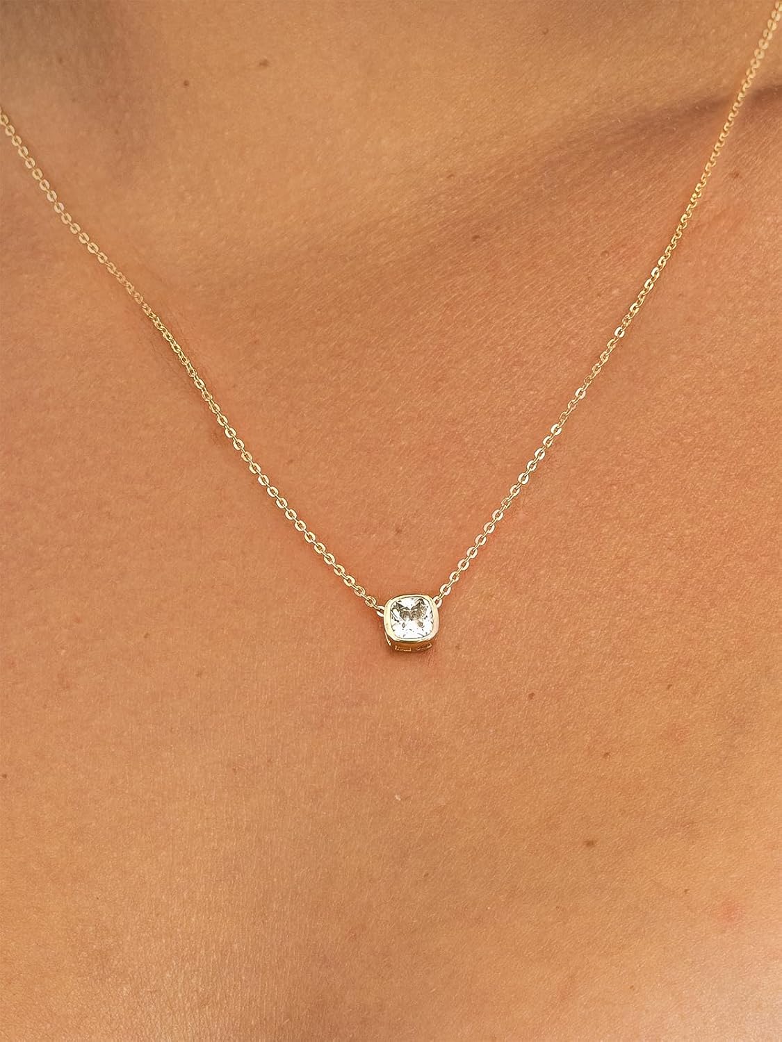 Altitude Boutique Floating CZ Solitaire Necklace | 6mm Bezel-Set Cubic Zirconia Pendant | 16” + 2” Adjustable Chain | 14K Gold-Plated or Rhodium-Plated | Minimalist Everyday Necklace for Women - Image 4