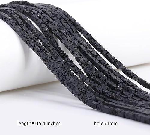 Miniatura 3 de YANUAHI Cuentas de lava volcánica natural, cuentas de roca de chakra, cuentas de lava negra, cubo de 15.4 pulgadas, difusor de aceite esencial,